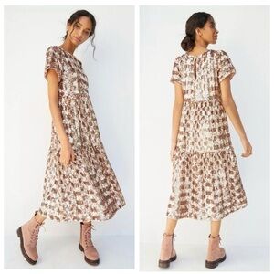 Rare Anthropologie Maeve Bernadette Sequined Midi Dress Rose Gold Chic Size M